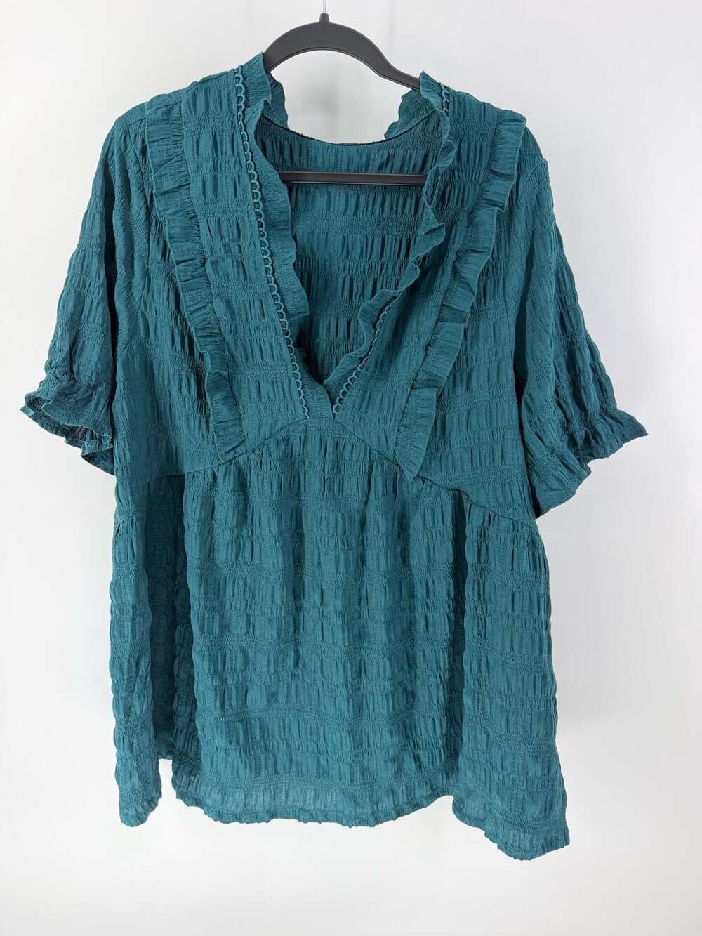 Emery Rose 3XL Teal Ruffle Peplum Blouse Textured Babydoll Boho Top